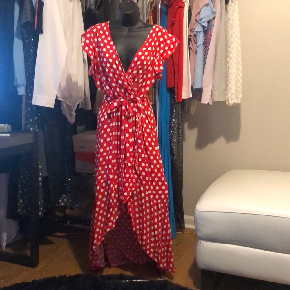 Polka Dots-Spring Summer Boho V-Neck Faux Wrap Maxi NWT. Limited time price - Picture 4 of 7